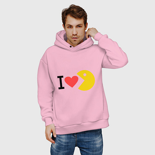 Мужское худи оверсайз I love Packman / Светло-розовый – фото 3