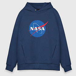 Толстовка оверсайз мужская NASA: Logo цвета тёмно-синий — фото 1