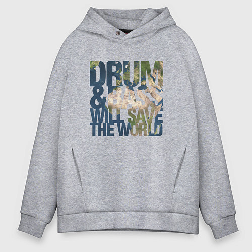 Мужское худи оверсайз Drum & Bass: The World / Меланж – фото 1