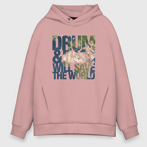 Мужское худи оверсайз Drum & Bass: The World / Пыльно-розовый – фото 1