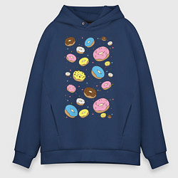 Толстовка оверсайз мужская Пончики, цвет: тёмно-синий