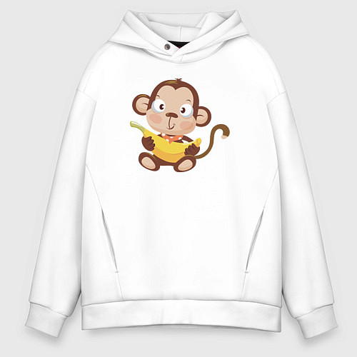 Мужское худи оверсайз Обезьянка с бананом / Белый – фото 1