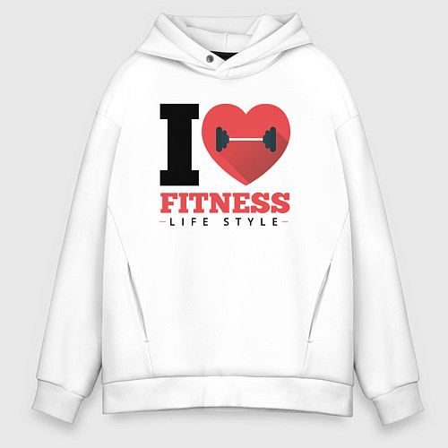 Мужское худи оверсайз I love Fitness / Белый – фото 1