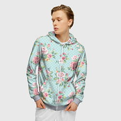 Толстовка 3D на молнии мужская Цветы ретро 1, цвет: 3D-меланж — фото 2