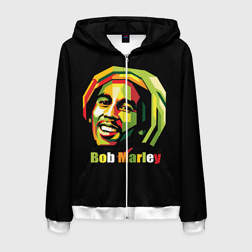 Мужская толстовка на молнии Bob Marley Smile / 3D-Белый – фото 1