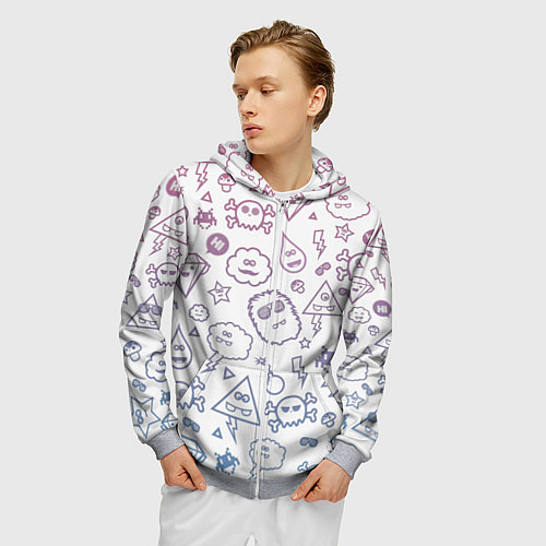 Мужская толстовка на молнии Монстрики / 3D-Меланж – фото 3