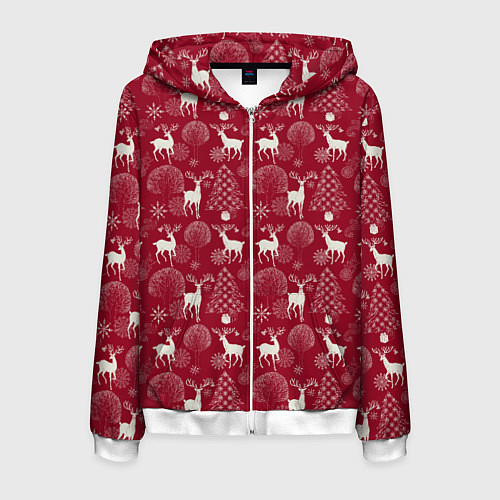 Мужская толстовка на молнии Олени / 3D-Белый – фото 1