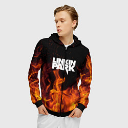 Толстовка 3D на молнии мужская Linkin Park: Hell Flame, цвет: 3D-черный — фото 2