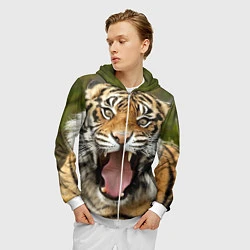 Толстовка 3D на молнии мужская Удивленный тигр, цвет: 3D-белый — фото 2