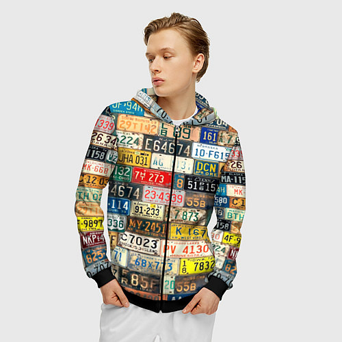 Мужская толстовка на молнии Автомобильные номера мира / 3D-Черный – фото 3