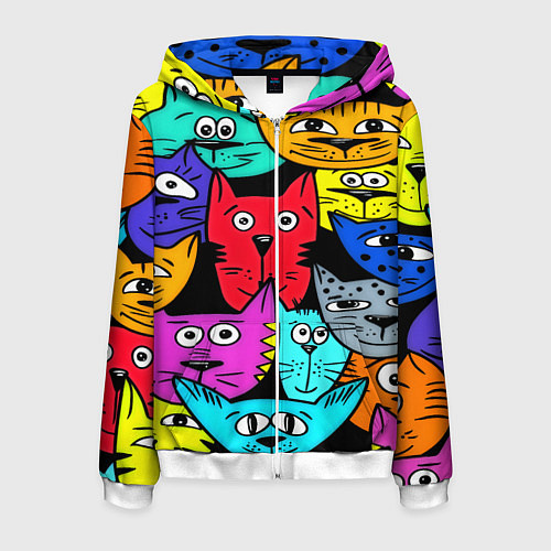 Мужская толстовка на молнии Кошачьи мордочки / 3D-Белый – фото 1