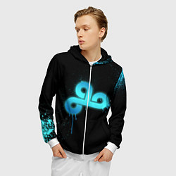 Толстовка 3D на молнии мужская Cloud 9: Black collection, цвет: 3D-белый — фото 2