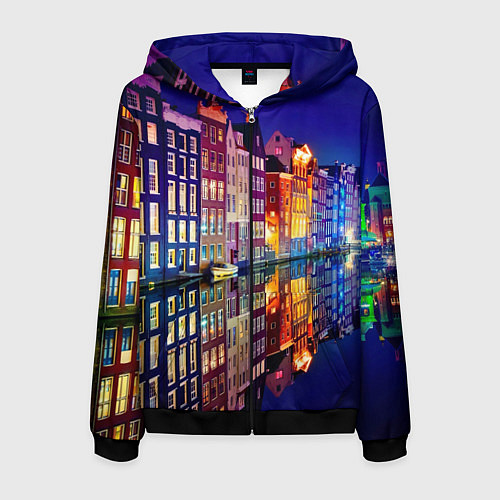 Мужская толстовка на молнии Амстердама - Нидерланды / 3D-Черный – фото 1