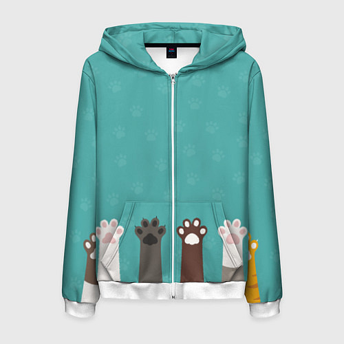 Мужская толстовка на молнии Лапки котеек / 3D-Белый – фото 1