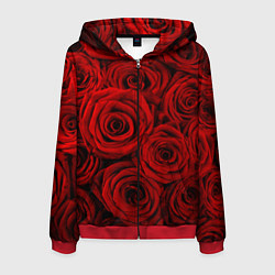 Толстовка 3D на молнии мужская Красные розы, цвет: 3D-красный