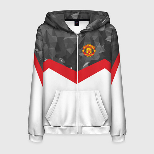 Мужская толстовка на молнии Man United FC: Grey Polygons / 3D-Белый – фото 1