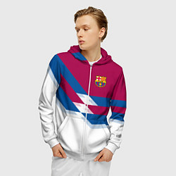 Толстовка 3D на молнии мужская Barcelona FC: White style, цвет: 3D-белый — фото 2