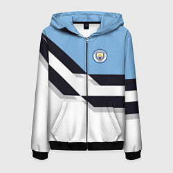 Толстовка 3D на молнии мужская Manchester City FC: White style, цвет: 3D-черный