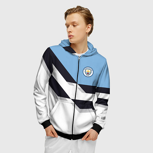 Мужская толстовка на молнии Manchester City FC: White style / 3D-Черный – фото 3