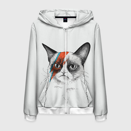 Мужская толстовка на молнии David Bowie: Grumpy cat / 3D-Белый – фото 1