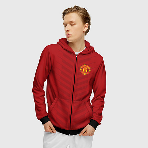 Мужская толстовка на молнии Manchester United: Red Lines / 3D-Черный – фото 3