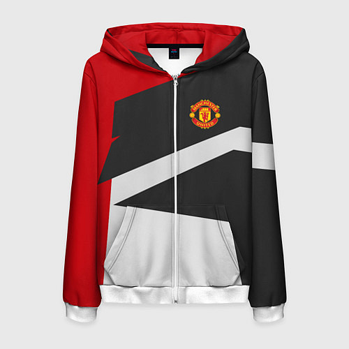 Мужская толстовка на молнии FC Manchester United: Sport Geometry / 3D-Белый – фото 1