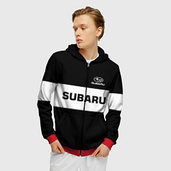 Толстовка 3D на молнии мужская Subaru: Black Sport, цвет: 3D-красный — фото 2