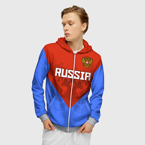 Мужская толстовка на молнии Russia Red & Blue / 3D-Меланж – фото 3