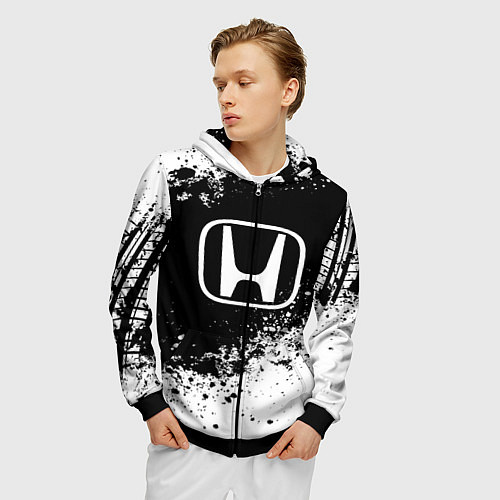 Мужская толстовка на молнии Honda: Black Spray / 3D-Черный – фото 3