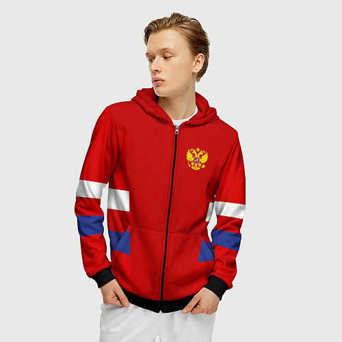 Мужская толстовка на молнии Russia: Sport Tricolor / 3D-Черный – фото 3