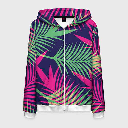 Мужская толстовка на молнии Неоновые пальмы / 3D-Белый – фото 1