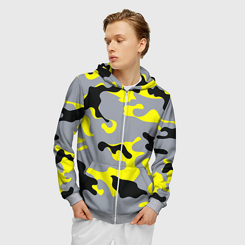 Мужская толстовка на молнии Yellow & Grey Camouflage / 3D-Меланж – фото 3