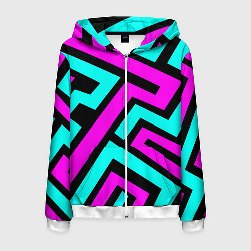 Мужская толстовка на молнии Maze: Violet & Turquoise / 3D-Белый – фото 1