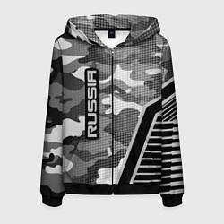 Толстовка 3D на молнии мужская Russia: Grey Camo, цвет: 3D-черный