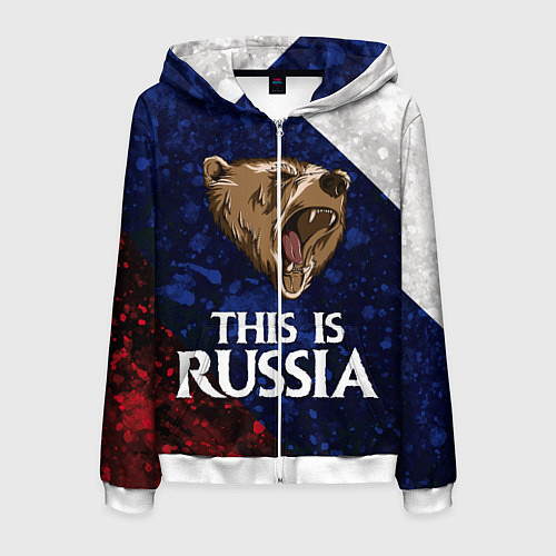 Мужская толстовка на молнии Russia: Roaring Bear / 3D-Белый – фото 1