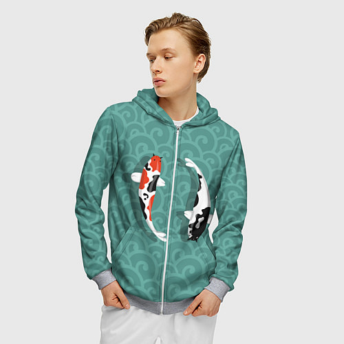 Мужская толстовка на молнии Японские рыбки / 3D-Меланж – фото 3