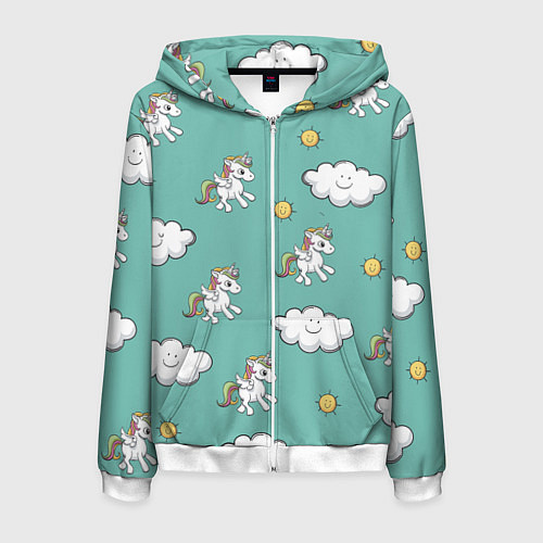 Мужская толстовка на молнии Love of Unicorns / 3D-Белый – фото 1