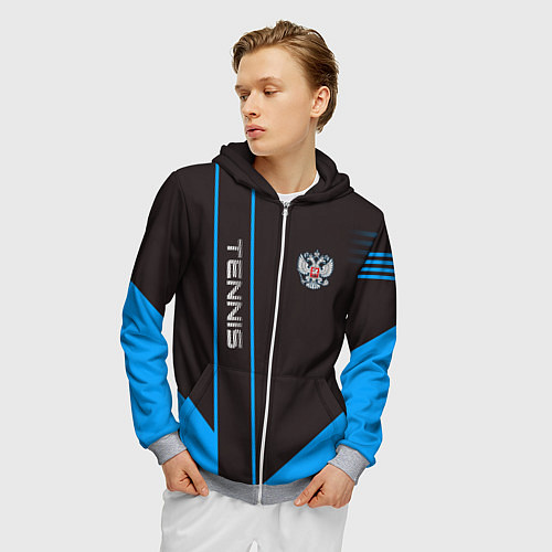 Мужская толстовка на молнии Tennis: Russian Style / 3D-Меланж – фото 3