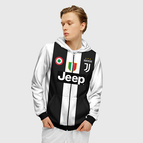 Мужская толстовка на молнии FC Juventus 18-19 / 3D-Черный – фото 3