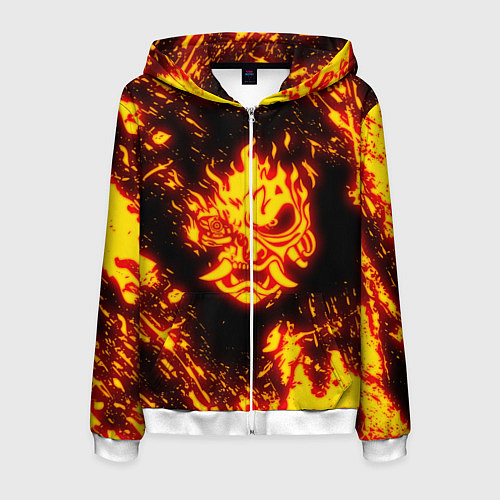 Мужская толстовка на молнии Cyberpunk 2077: FIRE SAMURAI / 3D-Белый – фото 1