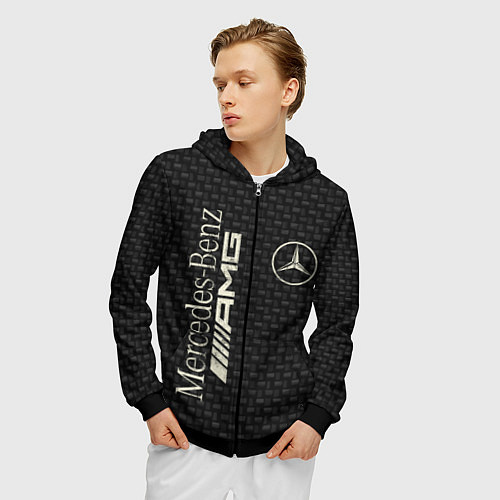 Мужская толстовка на молнии Mercedes AMG: Dark Side / 3D-Черный – фото 3