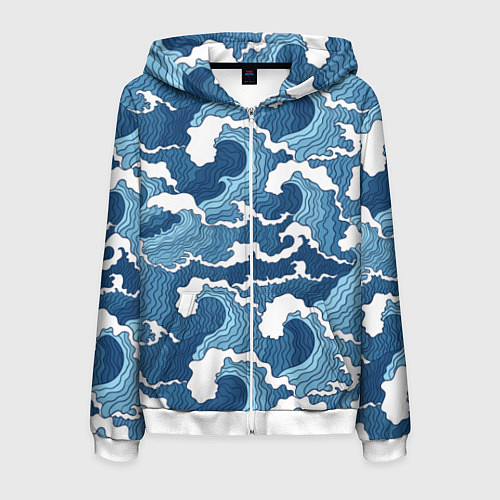 Мужская толстовка на молнии Морские волны графика / 3D-Белый – фото 1