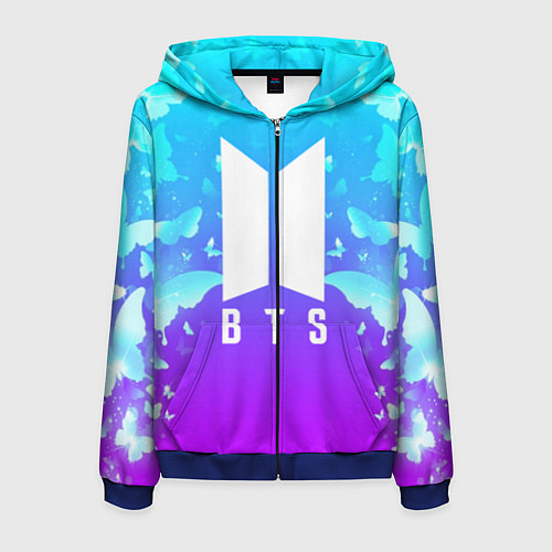 Мужская толстовка на молнии BTS: Violet Butterflies / 3D-Синий – фото 1