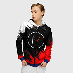 Толстовка 3D на молнии мужская 21 Pilots: Black & Red, цвет: 3D-синий — фото 2