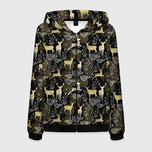 Мужская толстовка на молнии Рождественские олени / 3D-Черный – фото 1