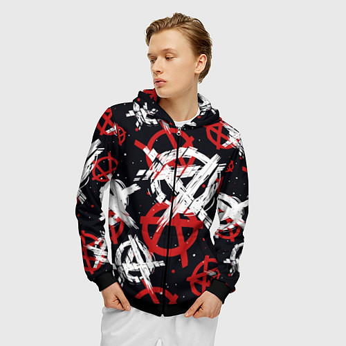 Мужская толстовка на молнии Анархия - паттерн / 3D-Черный – фото 3