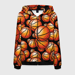 Толстовка 3D на молнии мужская Баскетбольные яркие мячи, цвет: 3D-черный