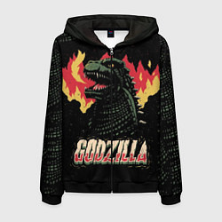 Толстовка 3D на молнии мужская Flame Godzilla, цвет: 3D-черный