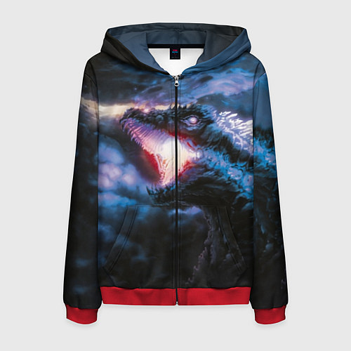 Мужская толстовка на молнии Годзилла / 3D-Красный – фото 1