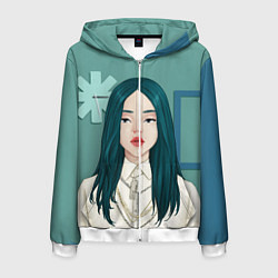 Толстовка 3D на молнии мужская Billie Eilish: Turquoise Hair, цвет: 3D-белый